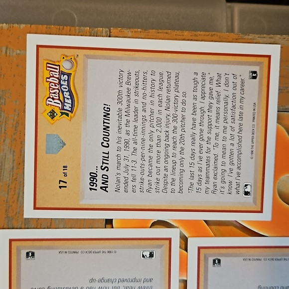 1990 Upper Deck Baseball Heros Nolan Ryan cards 10-18 - Picture 15 of 15